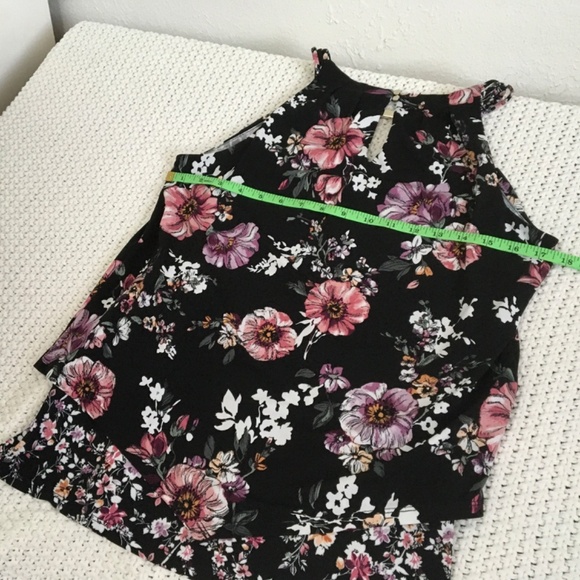 WHITEHOUSE DOUBLE LAYERED SLEEVELESS BLOUSE BLACK WITH FLOWERS SIZE WOMAN SMALL - Picture 5 of 5